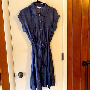 Button front dress with tie at waist